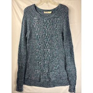 Faded Glory Cable Knit Sweater Green Red White Womens Large 12-14